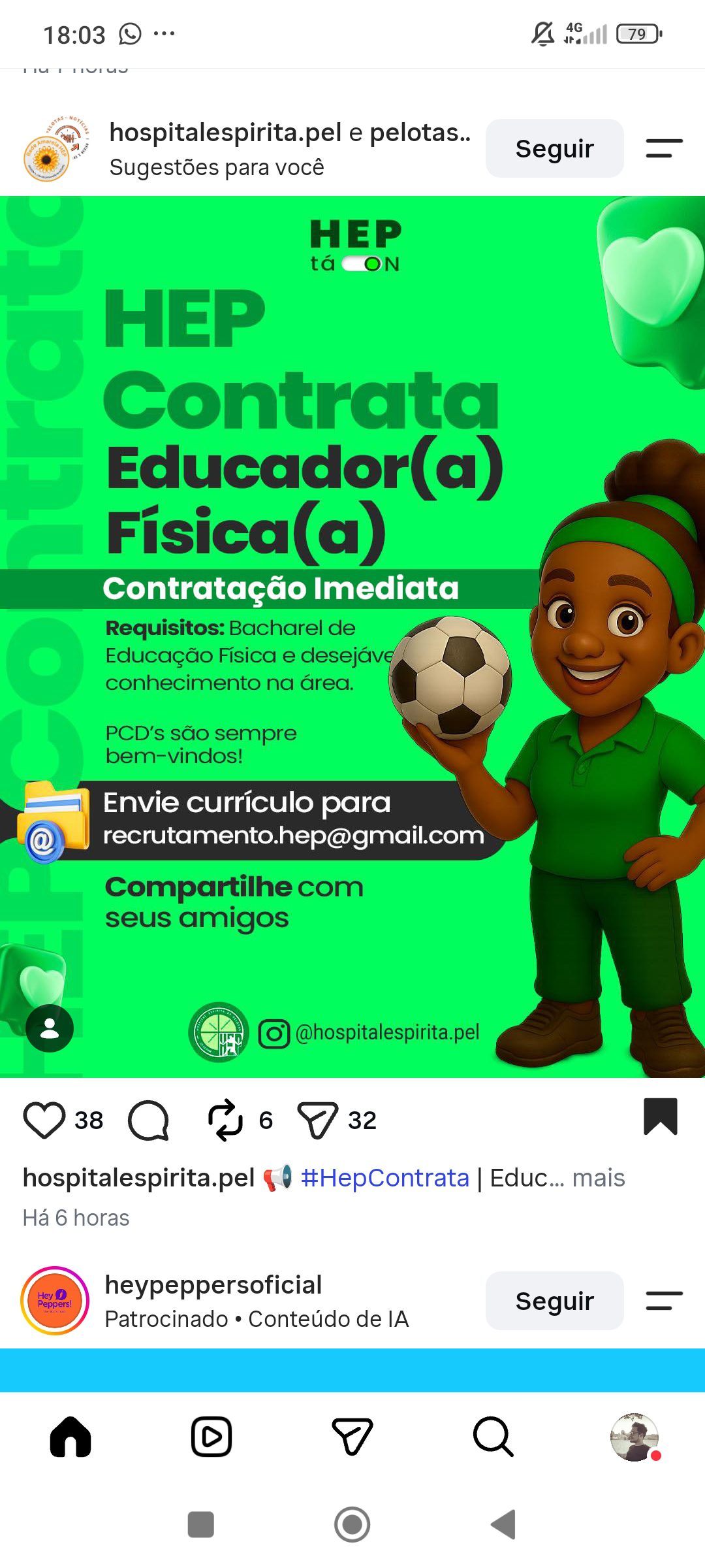 Profissional de Educação Física em anúncio de vaga da empresa HEP em Pelotas