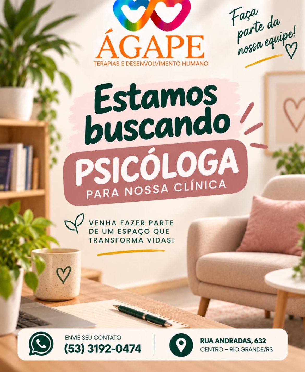 Anúncio de vaga de emprego para Psicóloga em Rio Grande RS