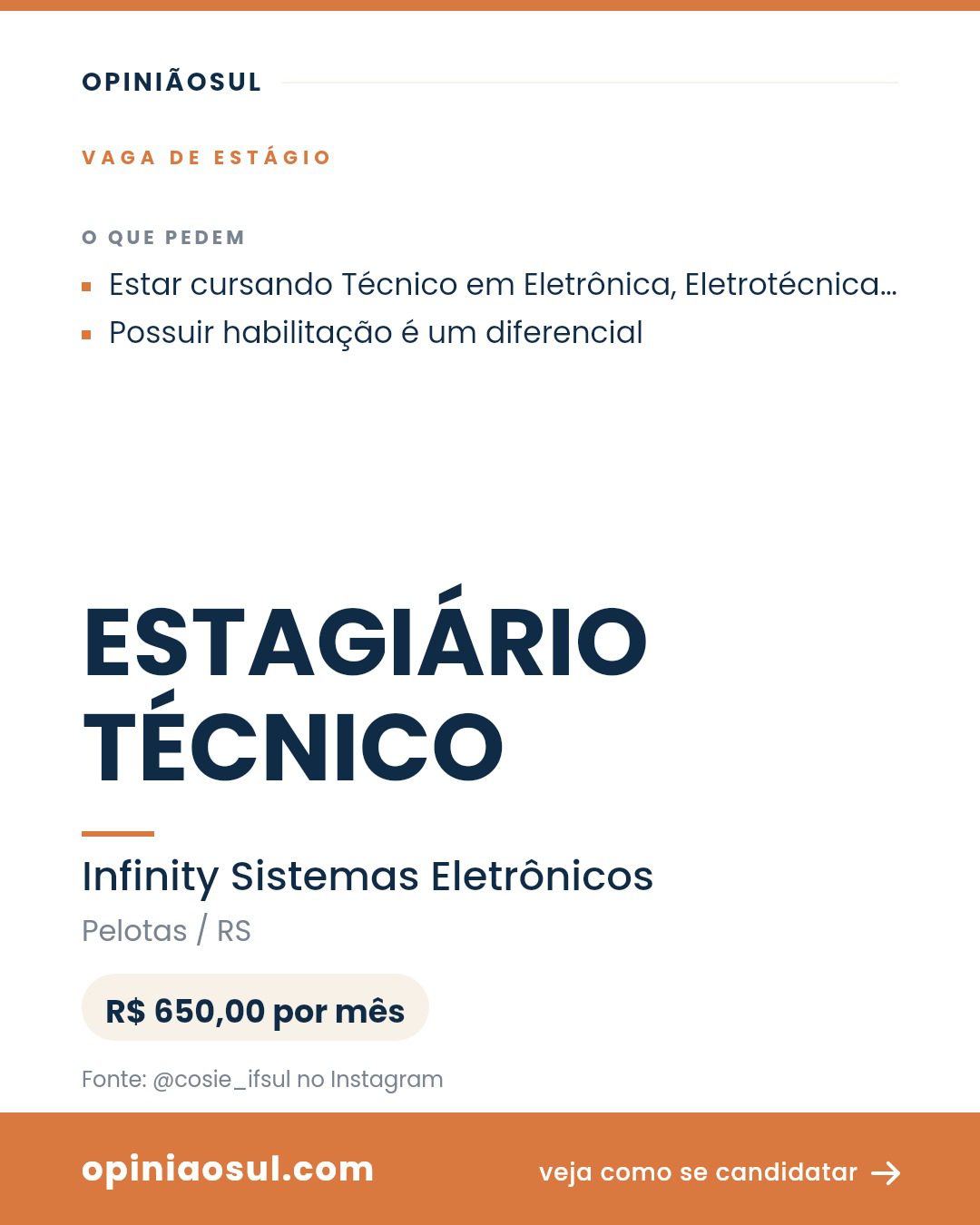 Vaga de Estagiário Técnico em Pelotas