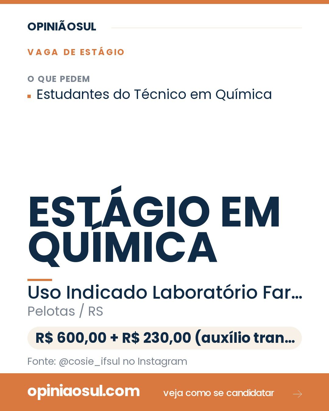 Estudante de química trabalhando em laboratório de manipulação em Pelotas