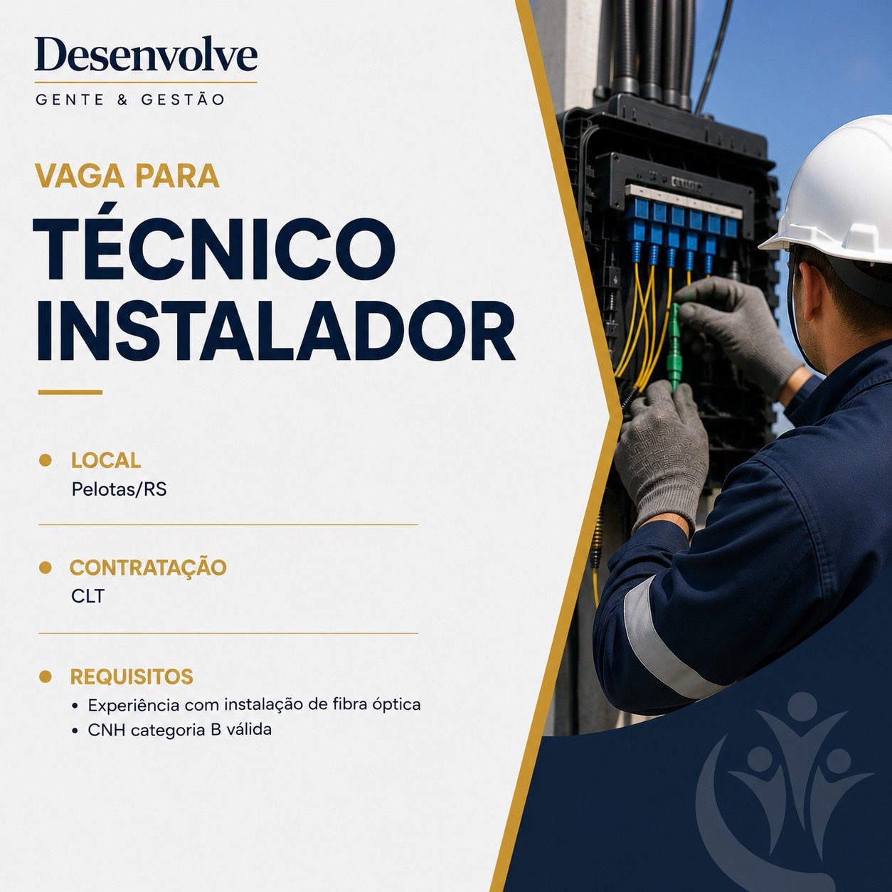 Técnico realizando instalação de fibra óptica em Pelotas