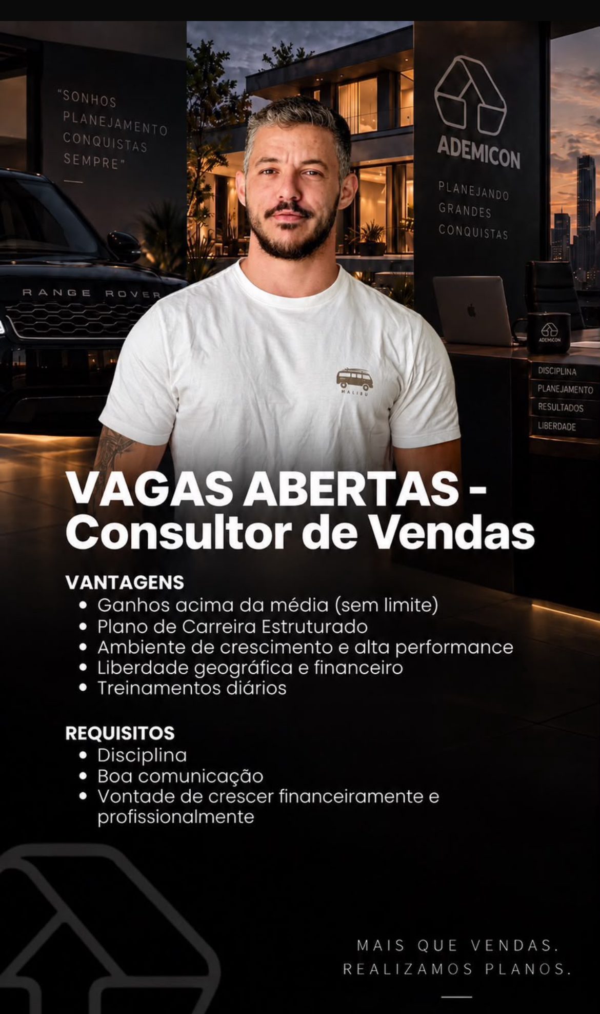 Logotipo da ADEMICON ilustrando vaga de consultor de vendas
