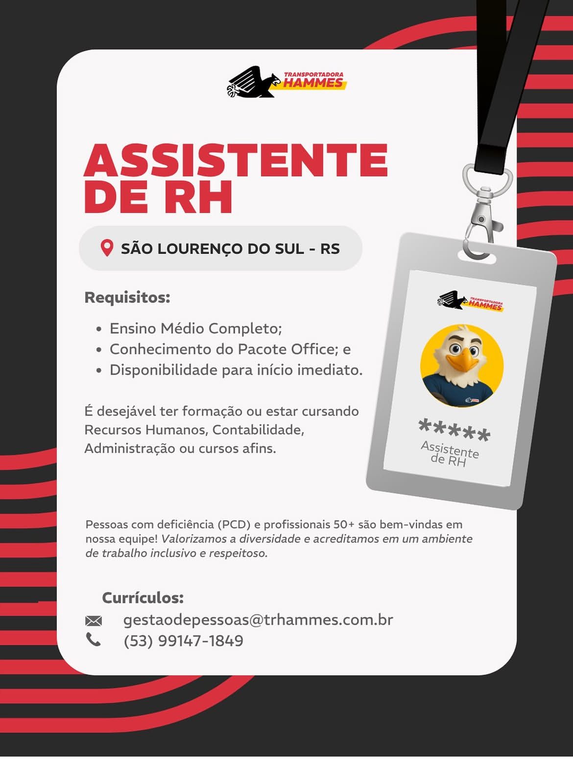 Ilustração sobre vaga de Assistente de RH na Transportadora Hammes