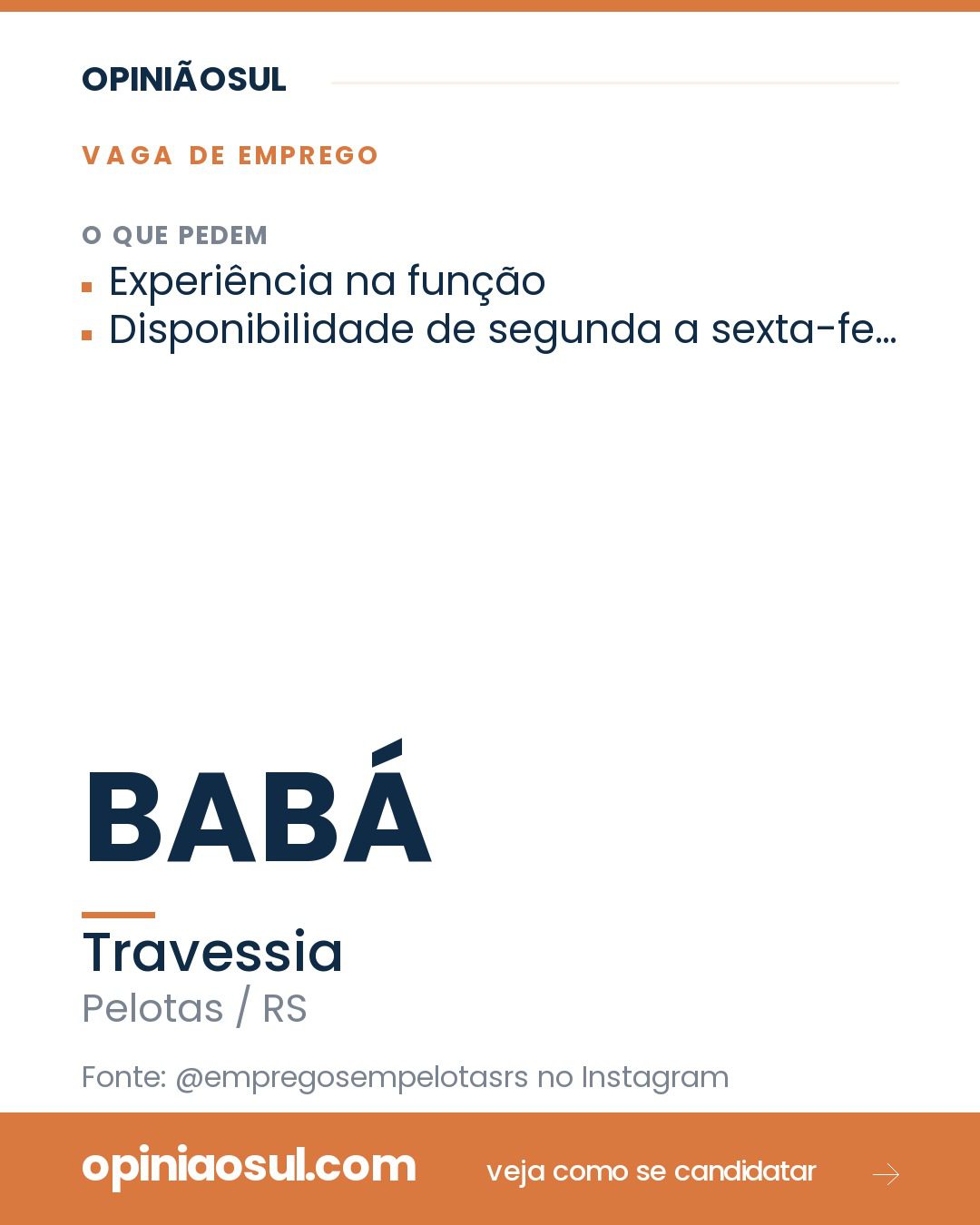Vaga de emprego para Babá na empresa Travessia em Pelotas