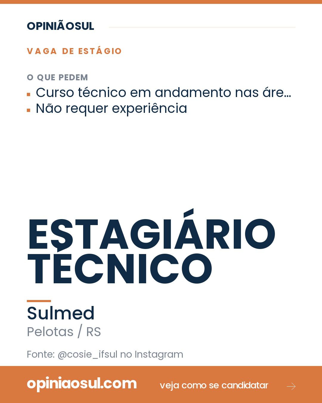 Logotipo da empresa Sulmed com anúncio de vaga para estágio técnico em Pelotas.