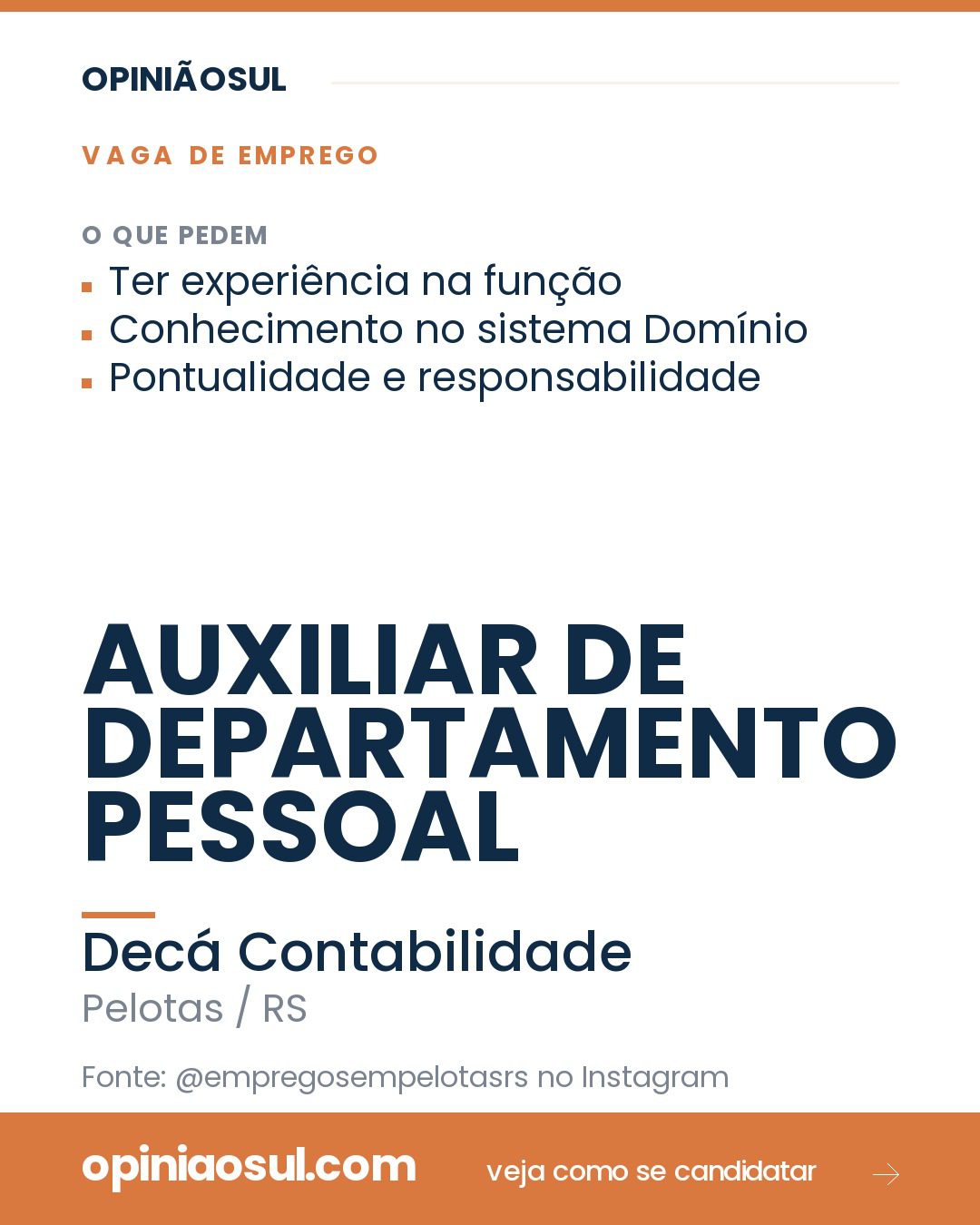 Vaga de emprego para Auxiliar de Departamento Pessoal na Decá Contabilidade em Pelotas