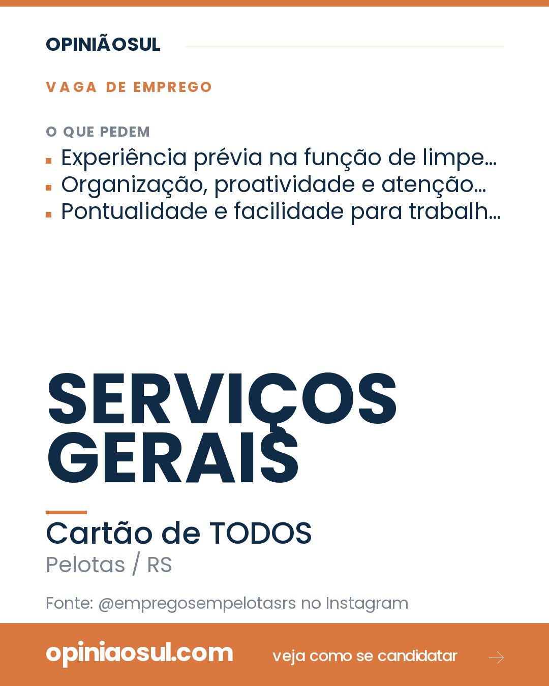 Logotipo do Cartão de TODOS em anúncio de vaga para Serviços Gerais em Pelotas.